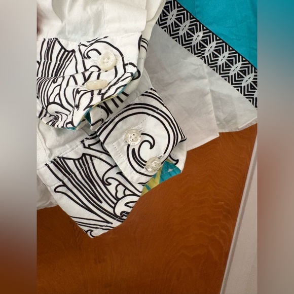 Etro Blue and Black Geometric paisley Pattern button down Shirt IT50 USMedium - Picture 6 of 12